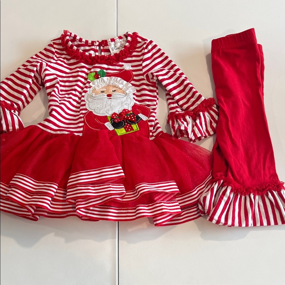 Rare Editions - 12m, Red and White‎ Striped Santa Dress, 2 pc